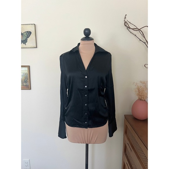 Vintage Tops - Vintage Y2K Silk Black Button Down Blouse